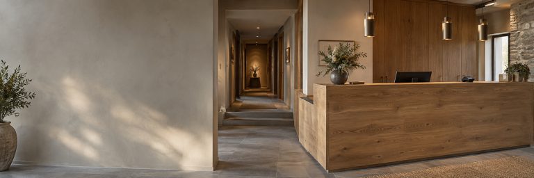 Recepcja i korytarz hotelu — ilustracja poglądowa